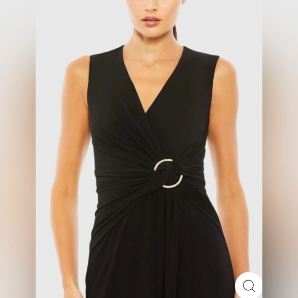Mac Duggal Draped Side Knot Jersey Gown w/ Rhinestone Ring Black SZ 10 NWT - Picture 4 of 9